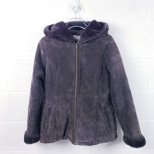 Croft & Barrow Brown Suede Hooded Sherpa Lined Hooded Full Zip Jacket  Small
